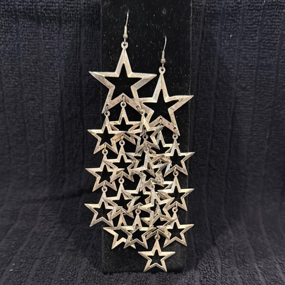 Dramatic Silver Star Chandelier Earrings